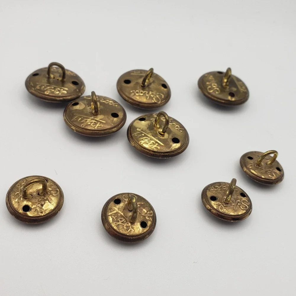 Tiger School Uniform Buttons Brass Finish Crest Metal Shank 9pc Set Gakuran